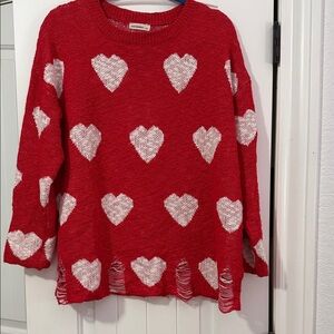 Charming Red Heart Pattern Sweater